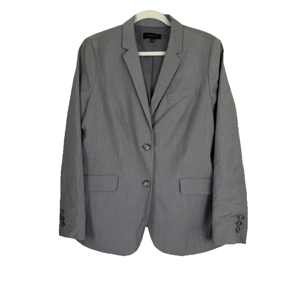 Talbots Blazer Women's Size 10 Gray Wool Blend Knit Two Button Jacket Workwear